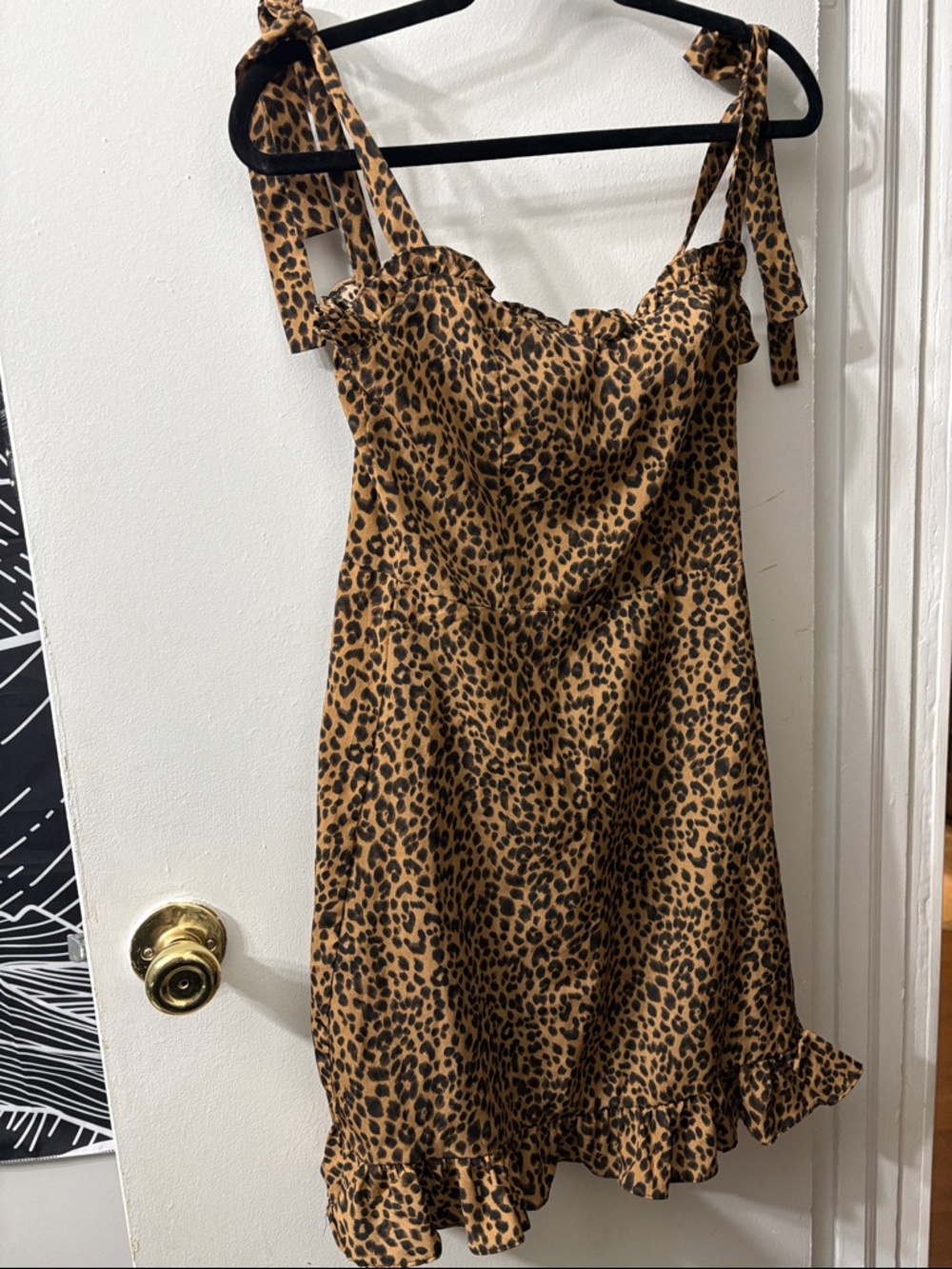 Small SHEIN Leopard-Print Tie-Shoulder Mini Dress